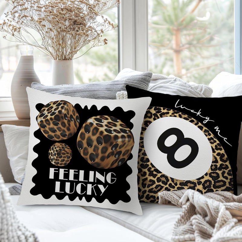 Nipil Black Trendy Leopard Pillow Covers 18x18, Cheetah Leopard Print Room Decor, Red Preppy Cheetah Print Dice Lucky 8 Ball Decorative Throw Pillow Covers for Girls Bedroom Dorm Apartment, Set of 2 - Image 3